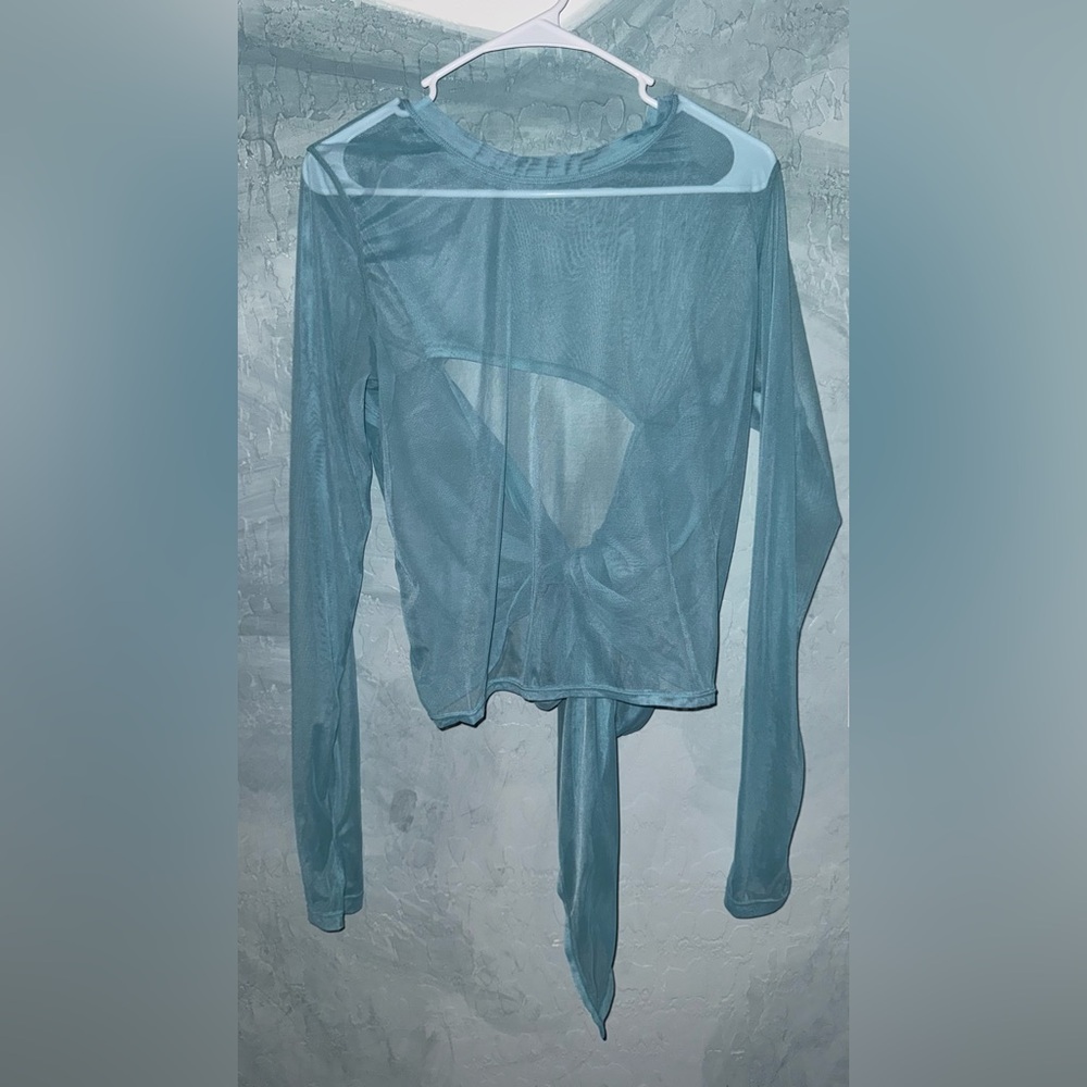 POPFLEX Bow Back Long Sleeve Mesh Top